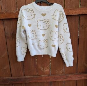 Hello Kitty Girls Lurex White & Gold Patterned Sweater Sz L